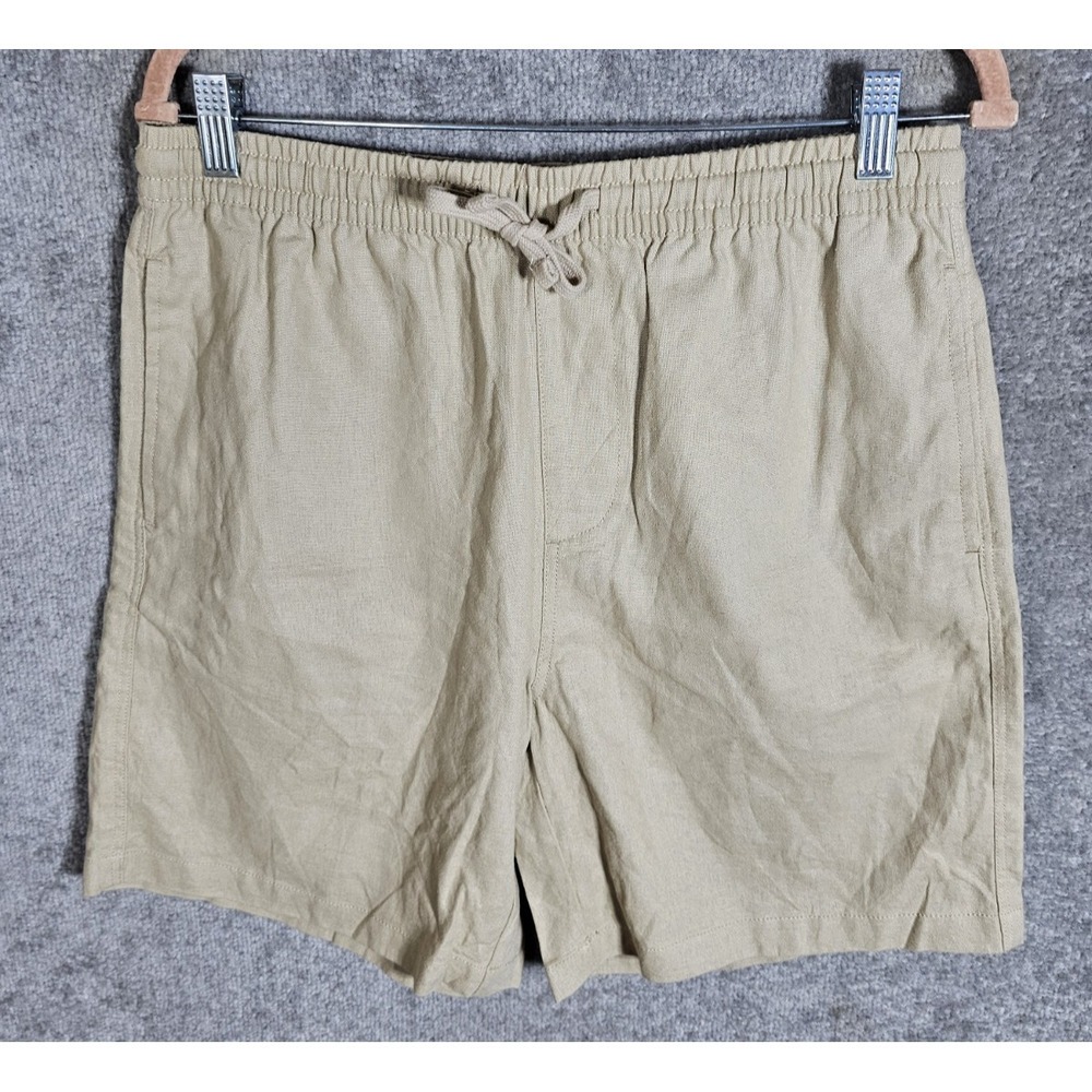 Forever 21 Linen Blend Shorts Mens Sz Medium Taupe Khaki Drawstring Pockets New - Picture 2 of 10
